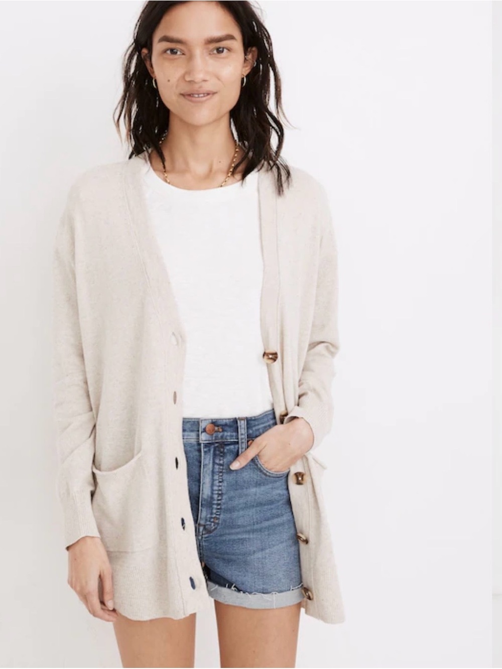 Madewell Cream Button-Down Relaxed Cardigan